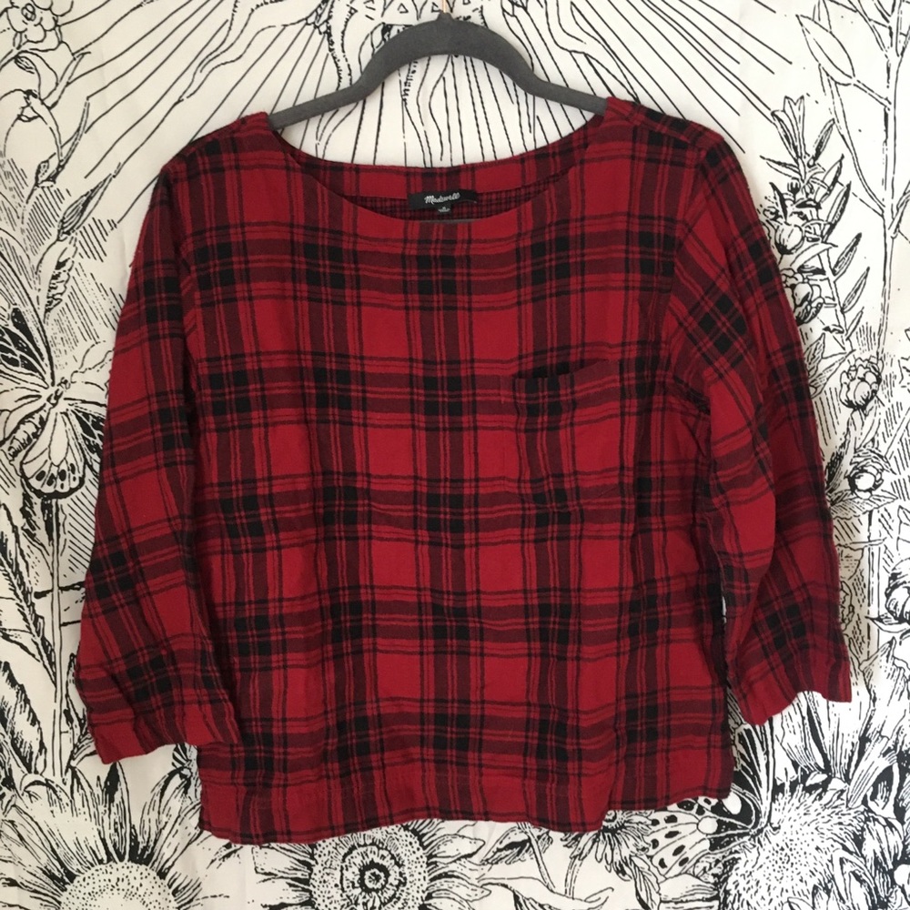 Madewell 3/4 sleeve plaid top